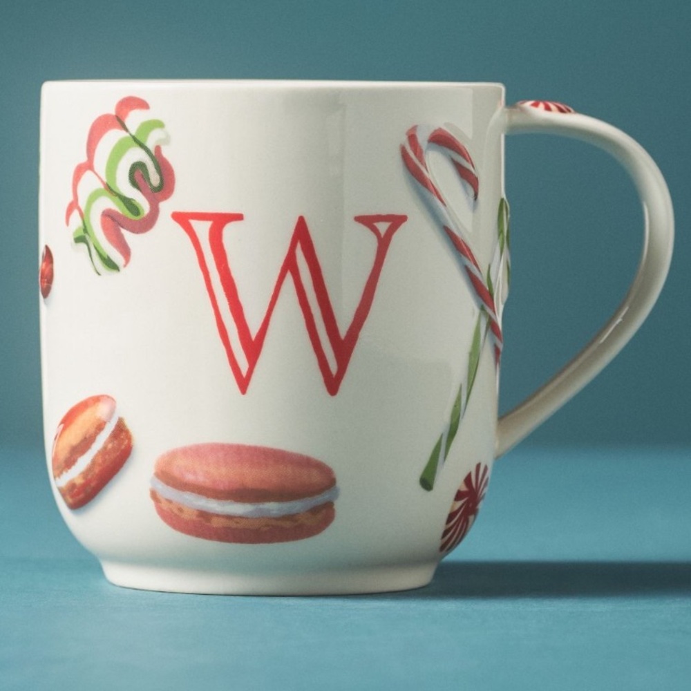Holifaye stoneware ceramic mug * Christmas monogram W Letter W